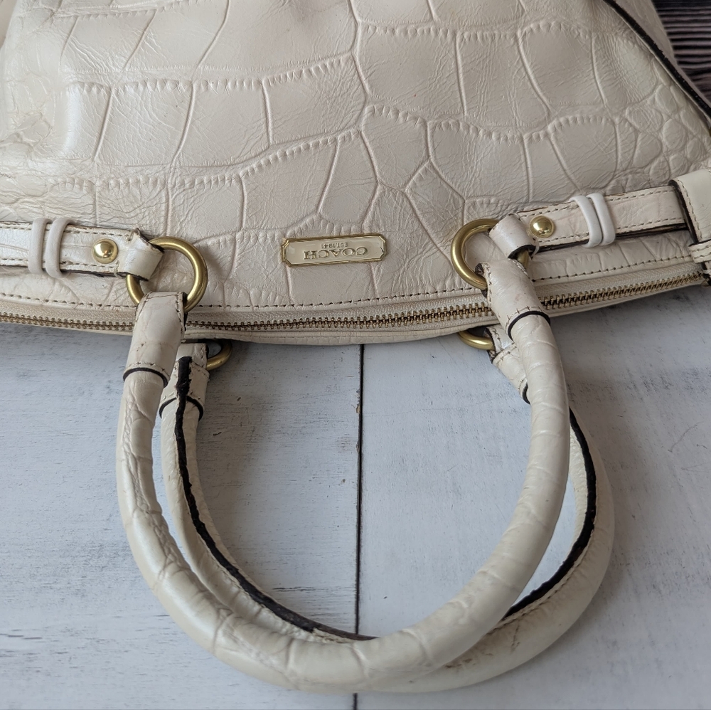 🌹Coach Madison Sophia Ivory Croc-Embossed Satchel Women's Bag - Picture 9 of 13